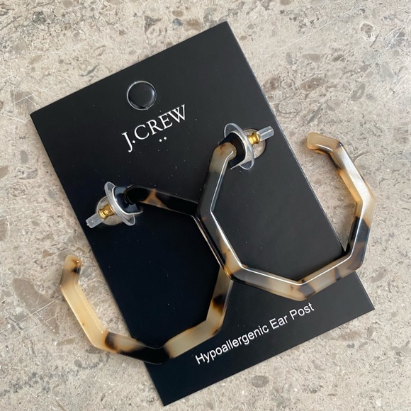 J. Crew Tortoise hoop hexagon earrings. - Picture 2 of 9